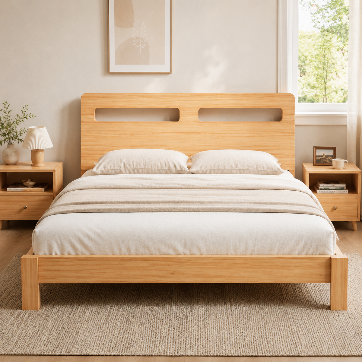Solid Wood Bed Frame with Slatted Base