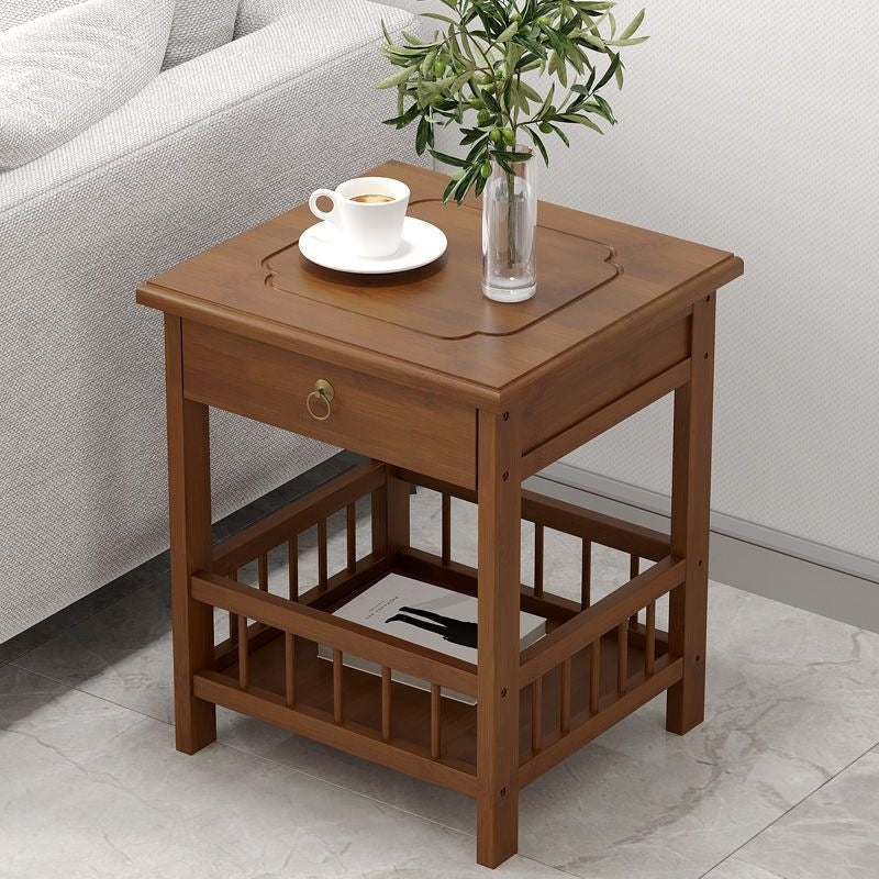 Walnut Side Table with Drawer & Magazine Rack