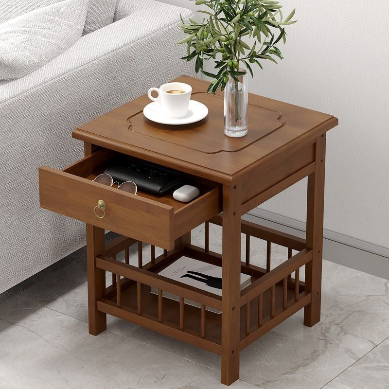 Walnut Side Table with Drawer & Magazine Rack