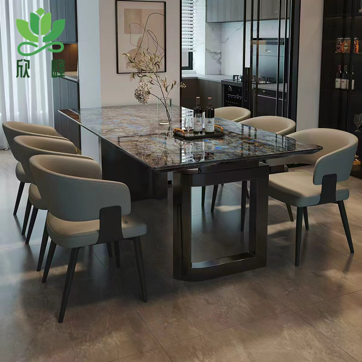 Light Luxury Blue Jade Marble Dining Table