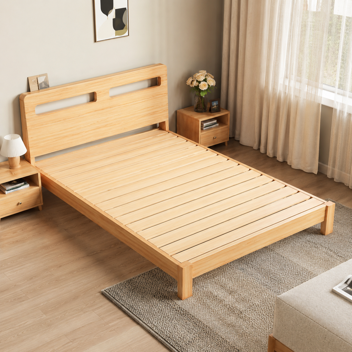Solid Wood Bed Frame with Slatted Base