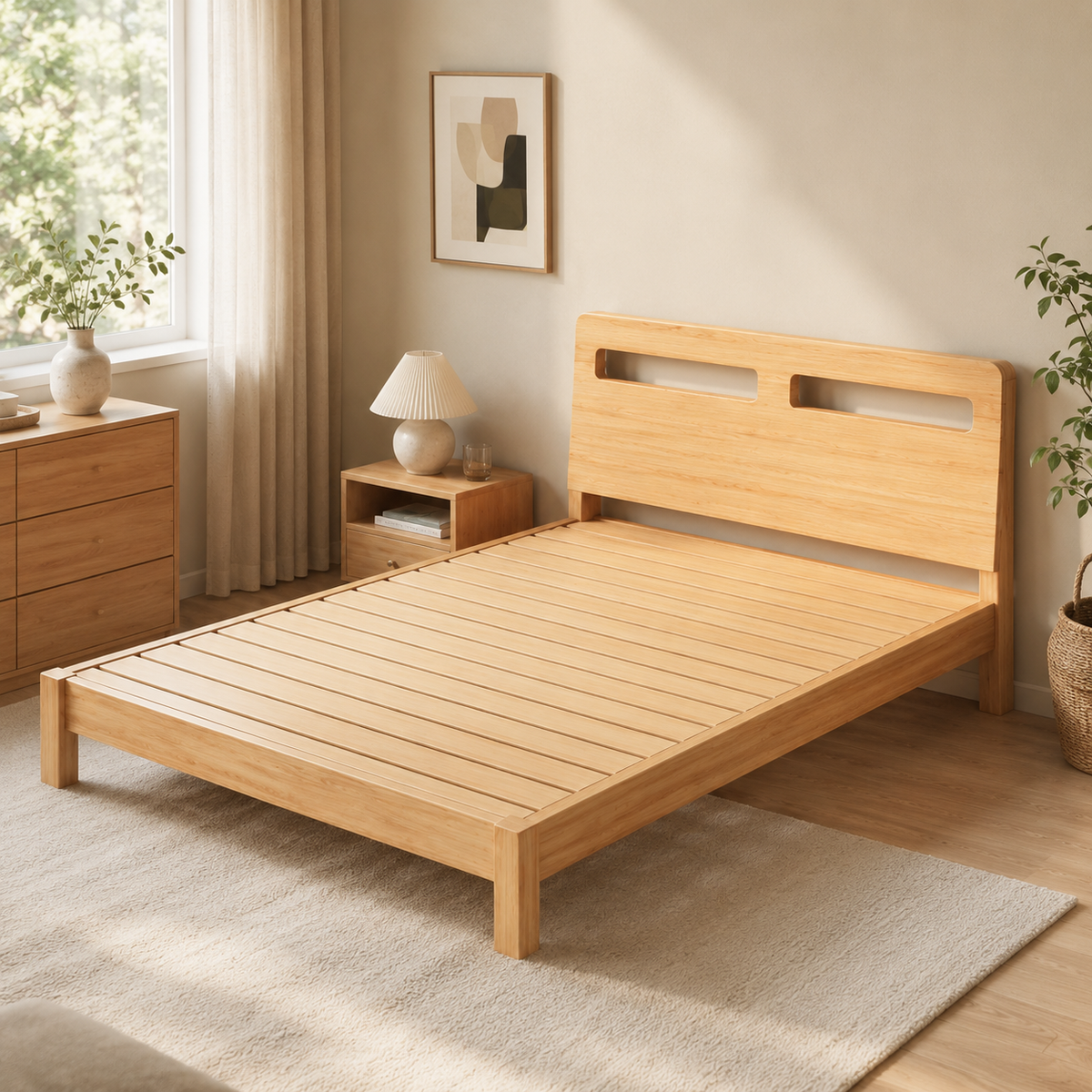 Solid Wood Bed Frame with Slatted Base