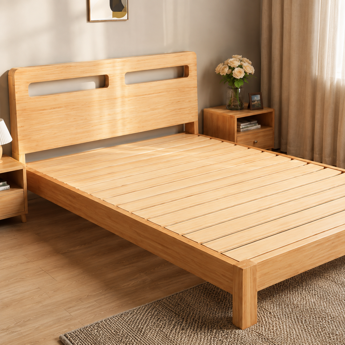 Solid Wood Bed Frame with Slatted Base