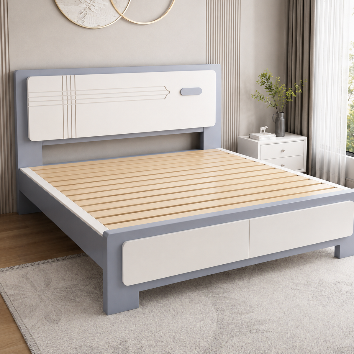 Modern Platform Bed Frame with Timber Slats