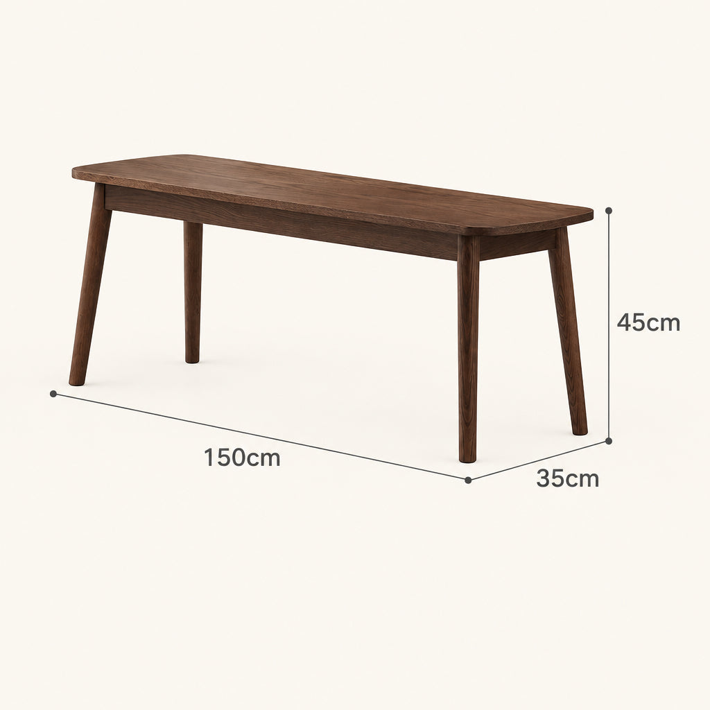 A wooden bench with dimension labels showing 120cm length, 35cm width, and 45cm height