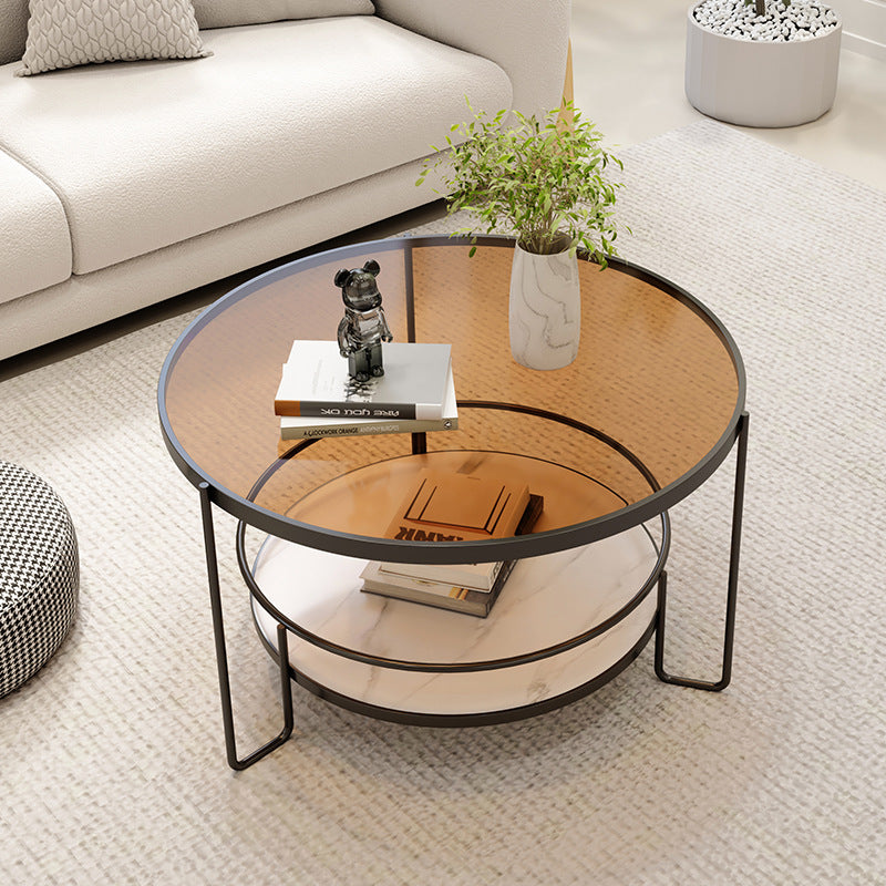 Cream glass coffee table, light luxury, modern simple living room, small apartment, balcony table, net red, round tea table