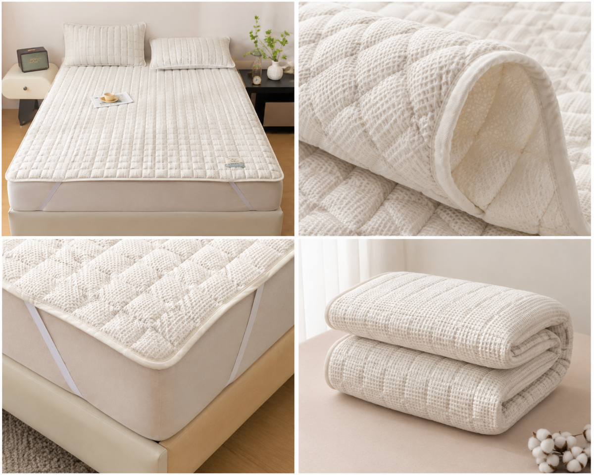 Waffle Off-White Quilted Mattress Pad