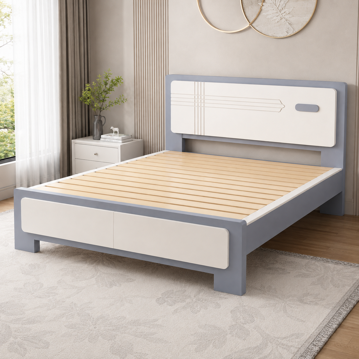 Modern Platform Bed Frame with Timber Slats